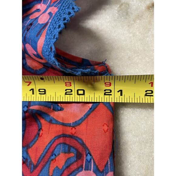 Marc New York Jeans Ruffle Flutter Sleeve Blouse Pink Blue Soft Geo Large L NWT - Picture 7 of 11